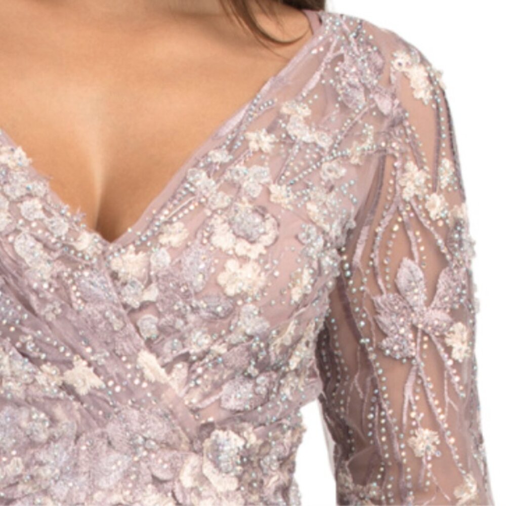 MAC DUGGAL Long Sleeve Floral Embellished Gown - Picture 3 of 4